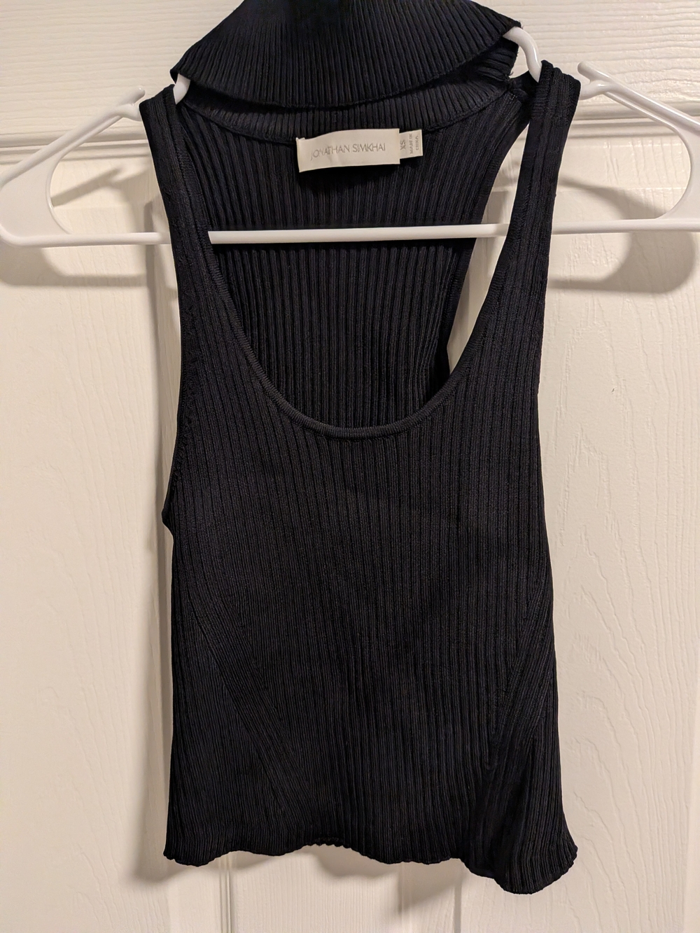 Jonathan Simkhai Black Ribbed Scoop Neck Tank